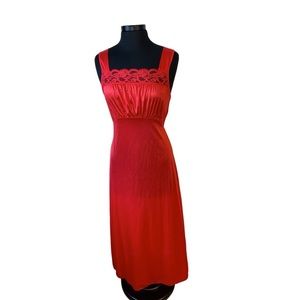 Glamorous Vintage Movie Star Red Floor Length Slip Dress Chemise 60s